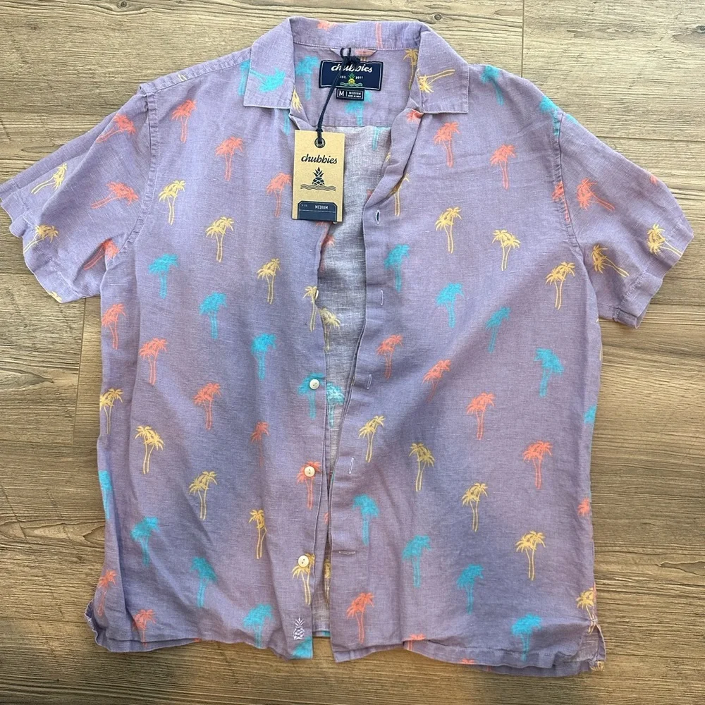 NWT RARE! Chubbies Palm Tree Print Relaxed Fit Linen Sunday Shirt (Coconut Jig) - Picture 1 of 3